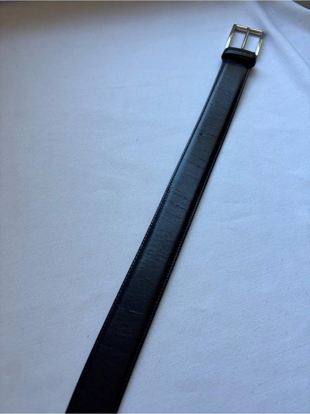 Classic Black Leather Men's Belt with Silver Buckle